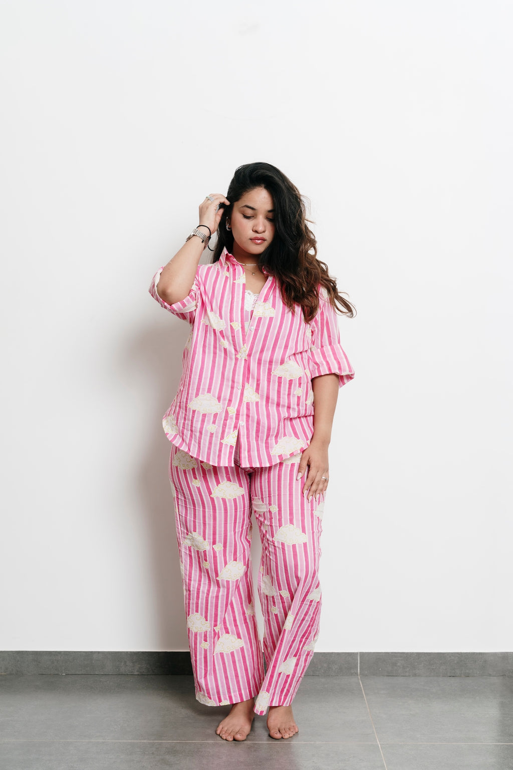 Pink Stripes with Clouds Shirt + Trousers Set