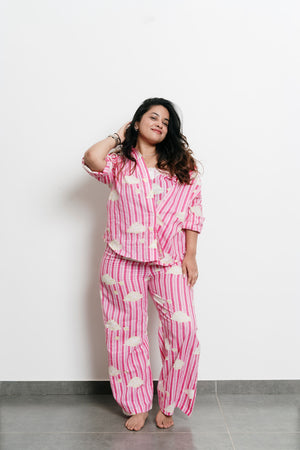 Pink Stripes with Clouds Shirt + Trousers Set