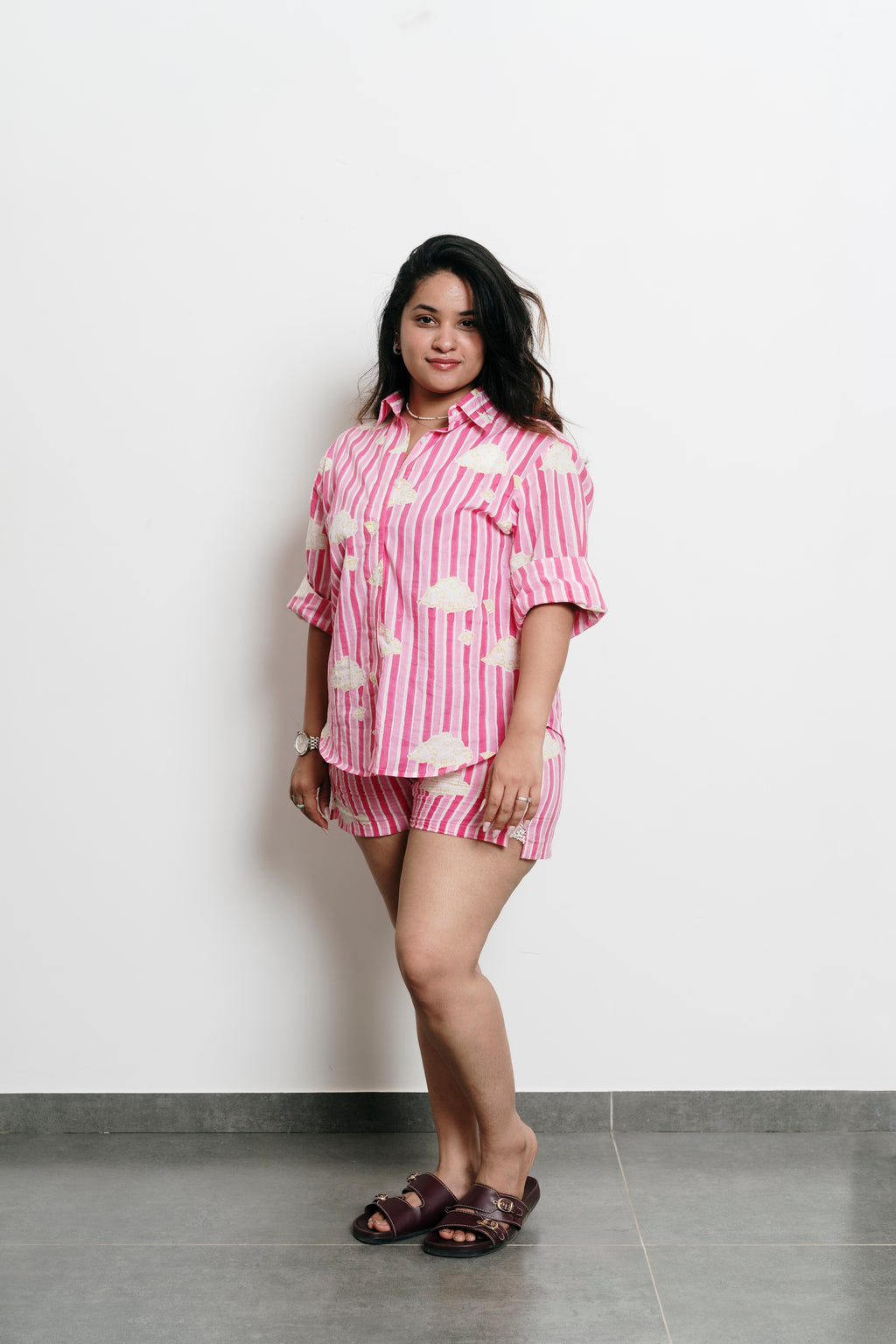 Pink Stripes with Clouds Shirt + Shorts Set