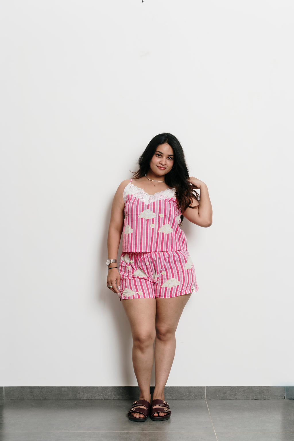 Pink Stripes with Clouds Cami + Shorts Set