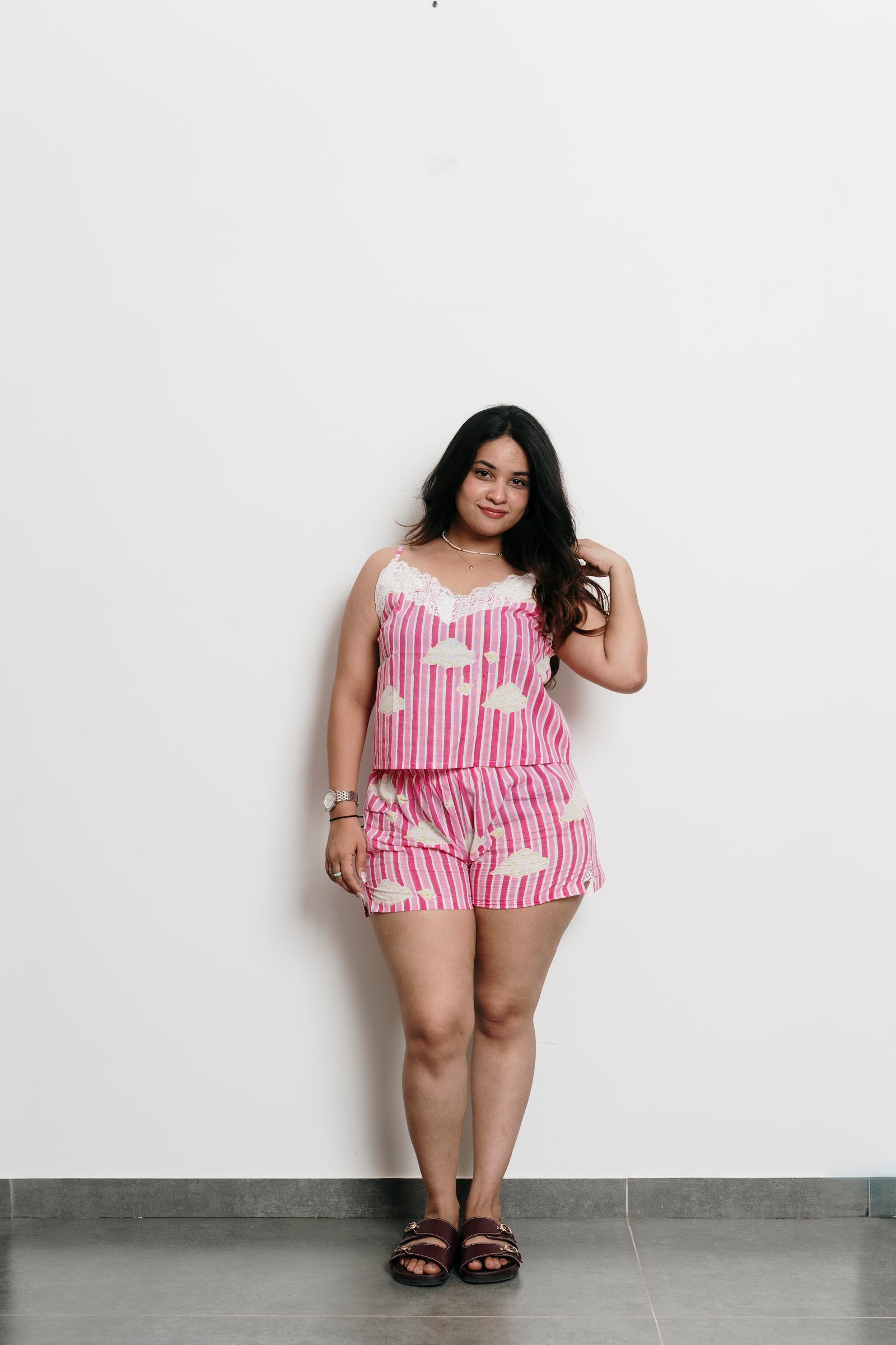 Pink Stripes with Clouds Cami + Shorts Set