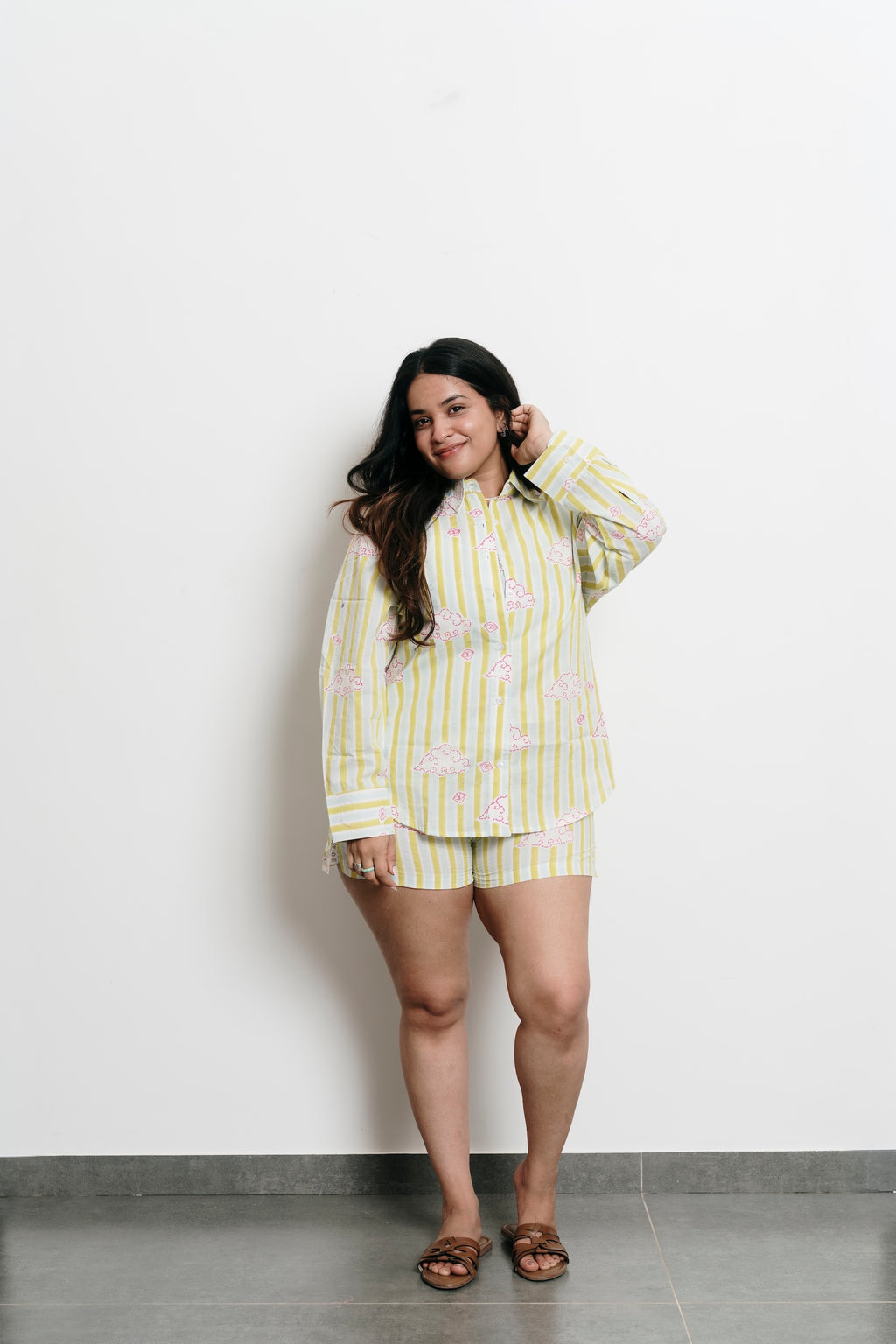 Green Stripes with Clouds Shirt + Shorts Set