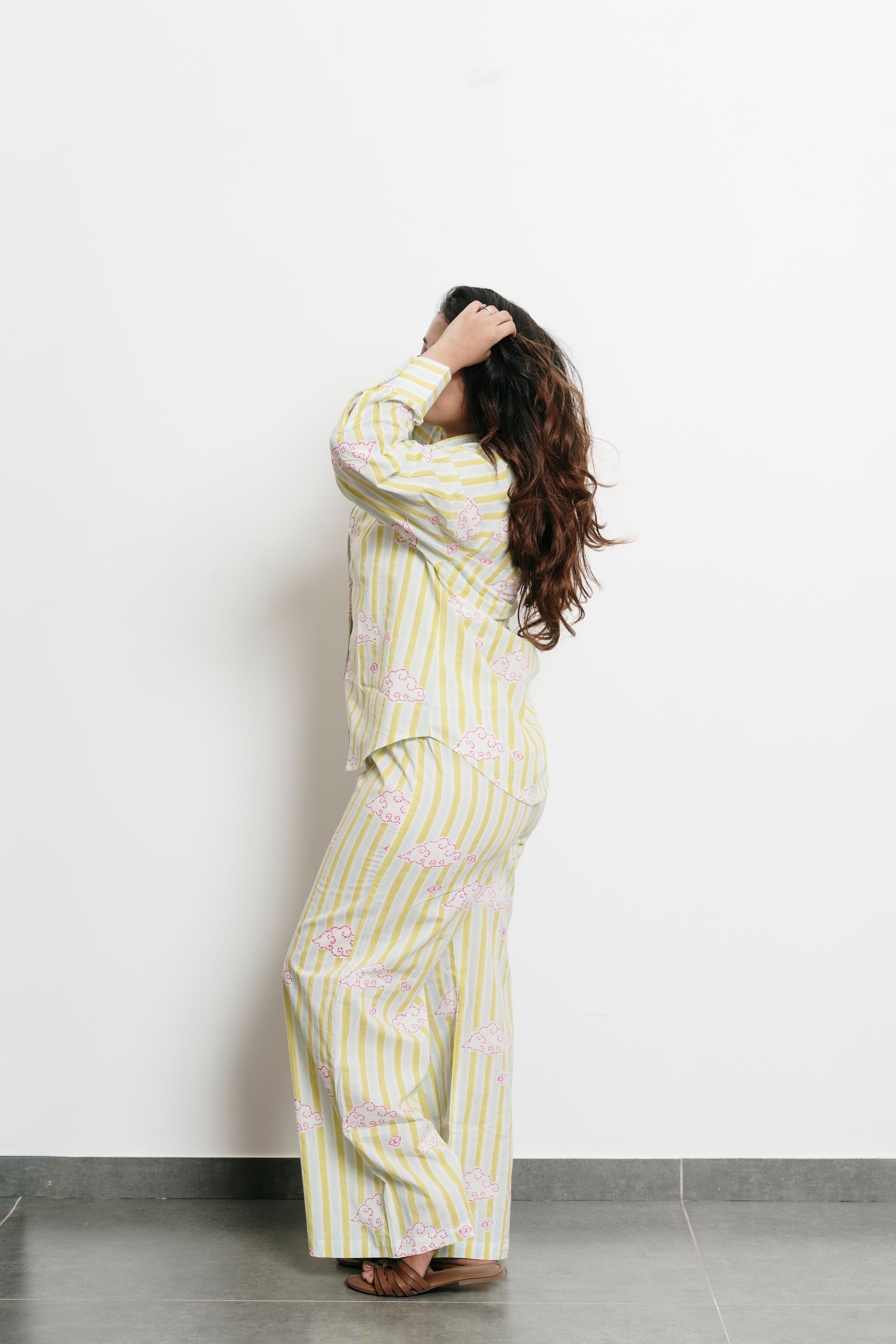 Green Stripes with Clouds Shirt + Trousers Set