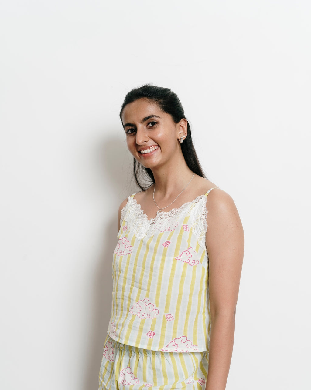 Green Stripes with Clouds Cami + Trousers Set