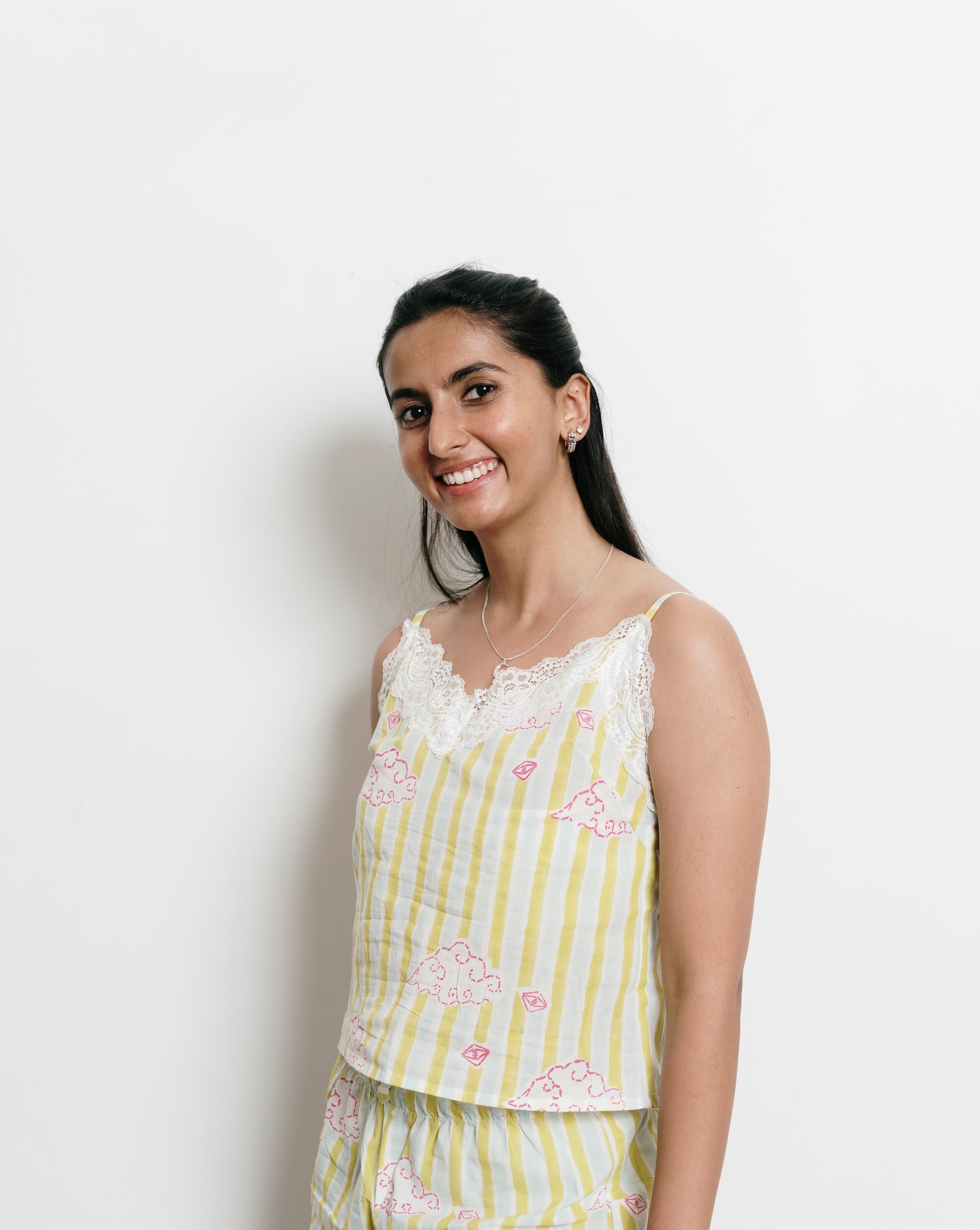 Green Stripes with Clouds Cami + Trousers Set