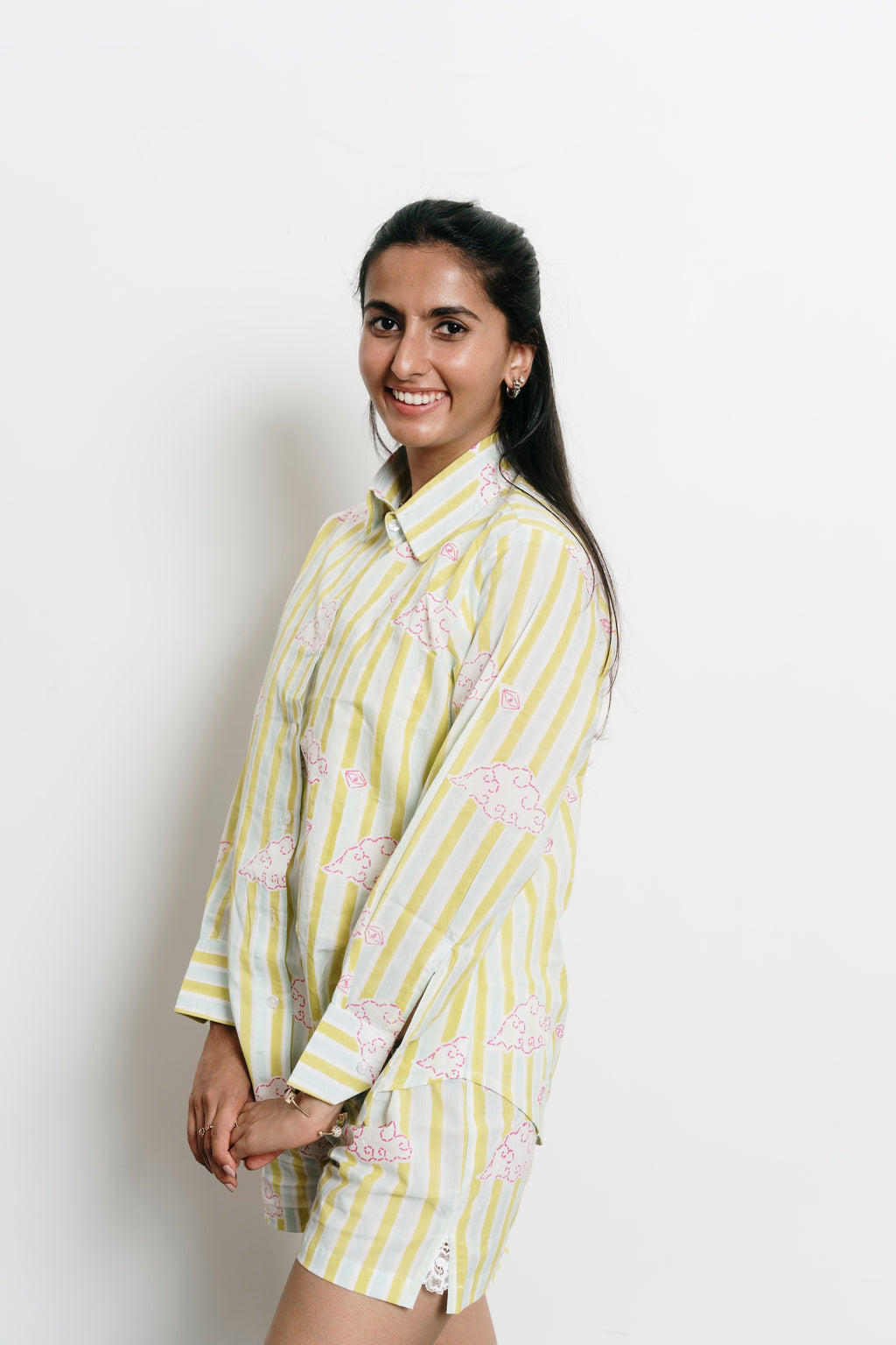 Green Stripes with Clouds Shirt + Shorts Set