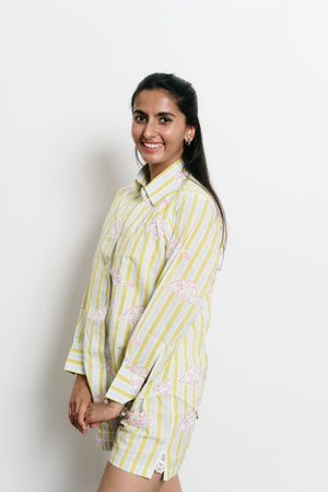 Green Stripes with Clouds Shirt + Shorts Set