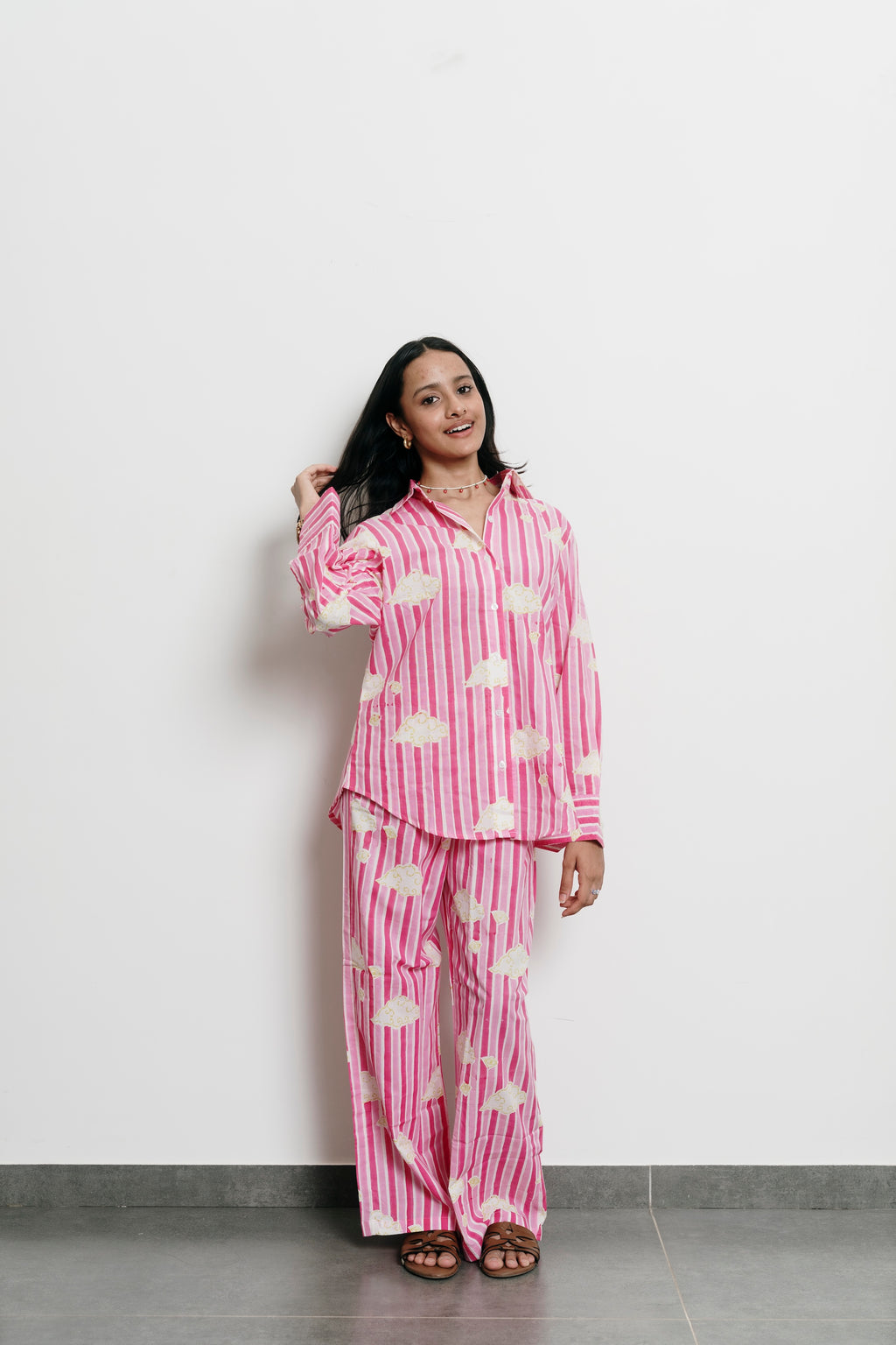 Pink Stripes with Clouds Shirt + Trousers Set