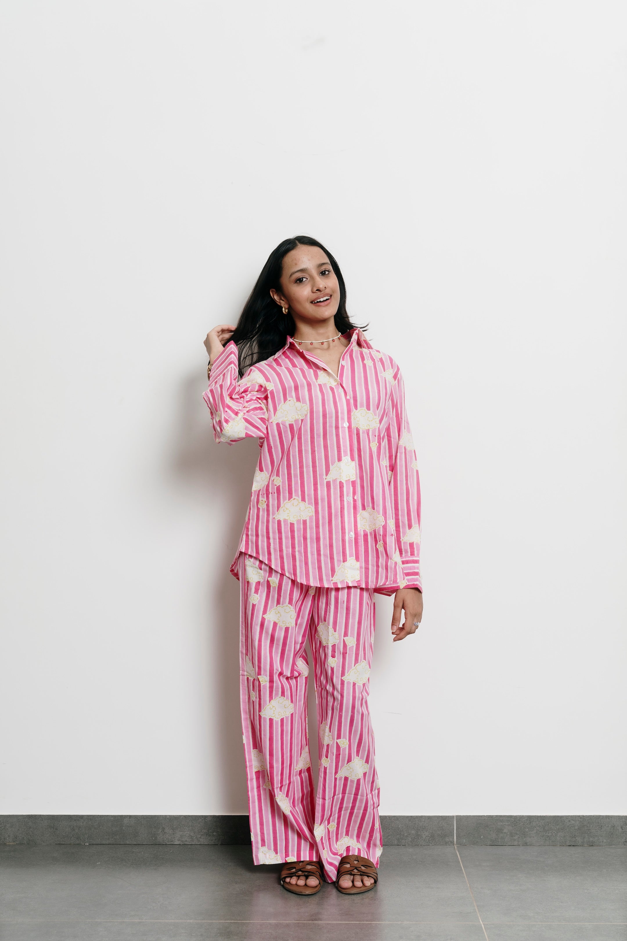Pink Stripes with Clouds Shirt + Trousers Set