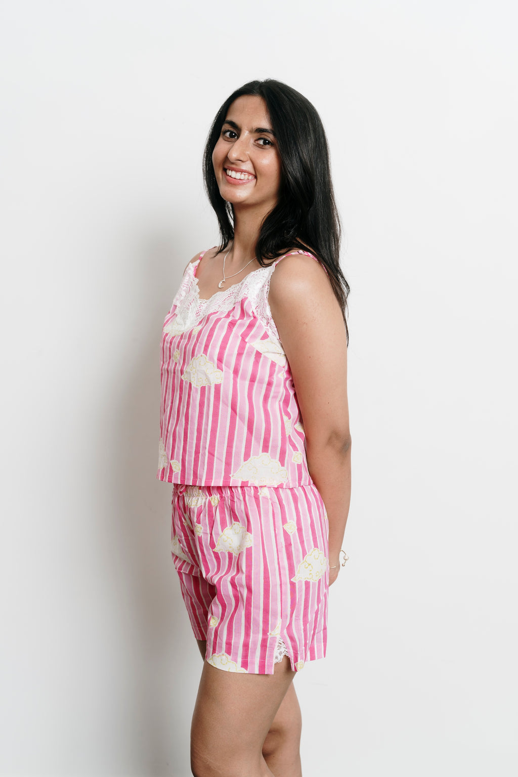 Pink Stripes with Clouds Cami + Shorts Set