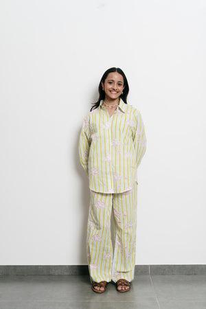 Green Stripes with Clouds Shirt + Trousers Set