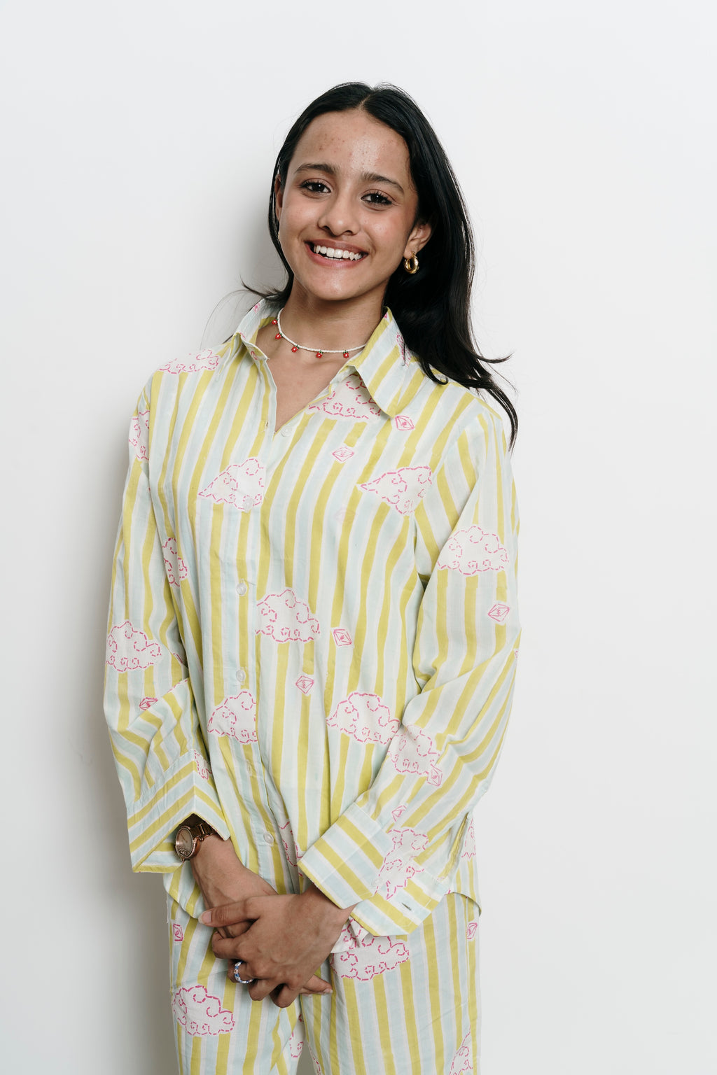 Green Stripes with Clouds Shirt + Trousers Set